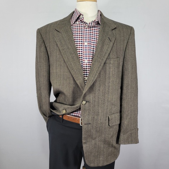 Sterling‎ & Hunt Men's Tweed Sport Coat Blazer Brown Herringbone Size About 44R